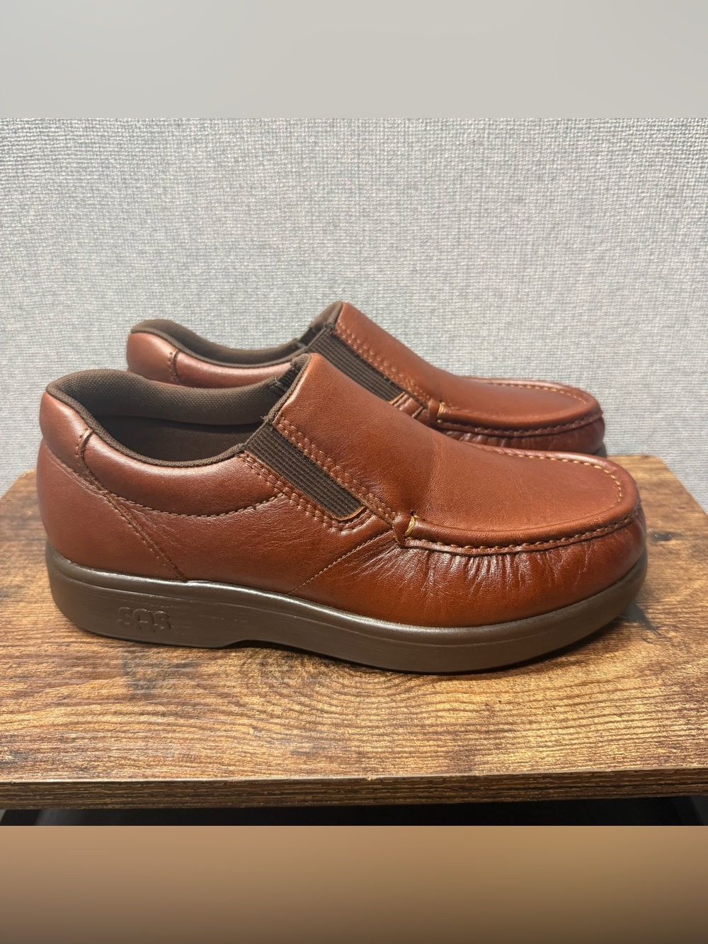 SAS Brown Leather Slip-On Loafers